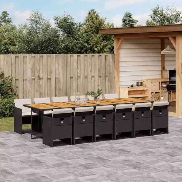 Set da pranzo da giardino vidaXL in polyrattan e legno di acacia nero con 13 pezzi – 1