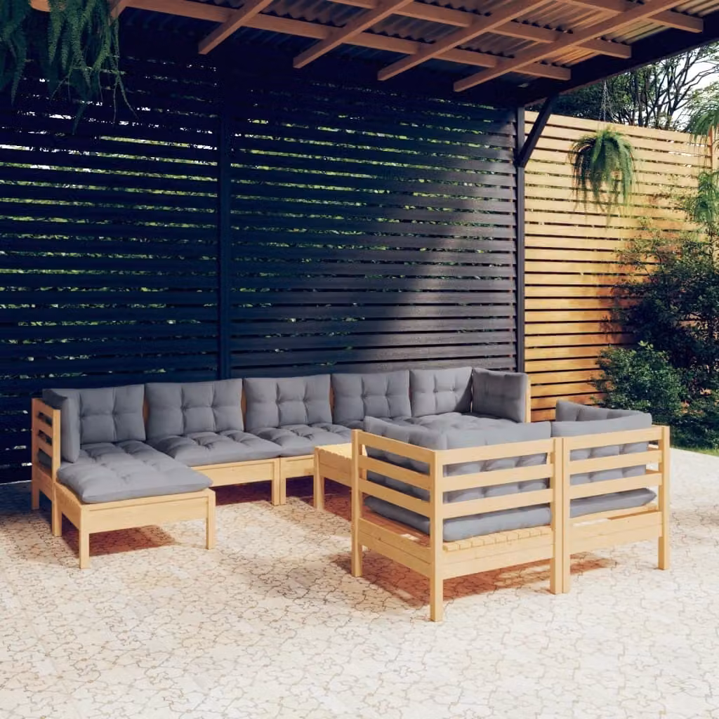 Maison Exclusive - Set Divani da Giardino 10 pz con Cuscini Grigi Massello di Pino