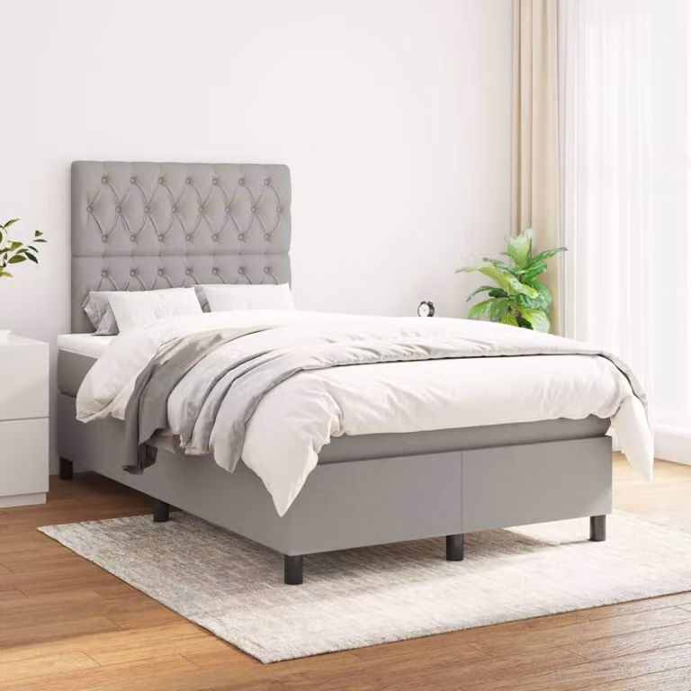 vidaXL Letto Ibrido con Giroletto a Molle e Materasso a Tasche Grigio e Bianco L/P/H: 200 x 120 x 25 cm
