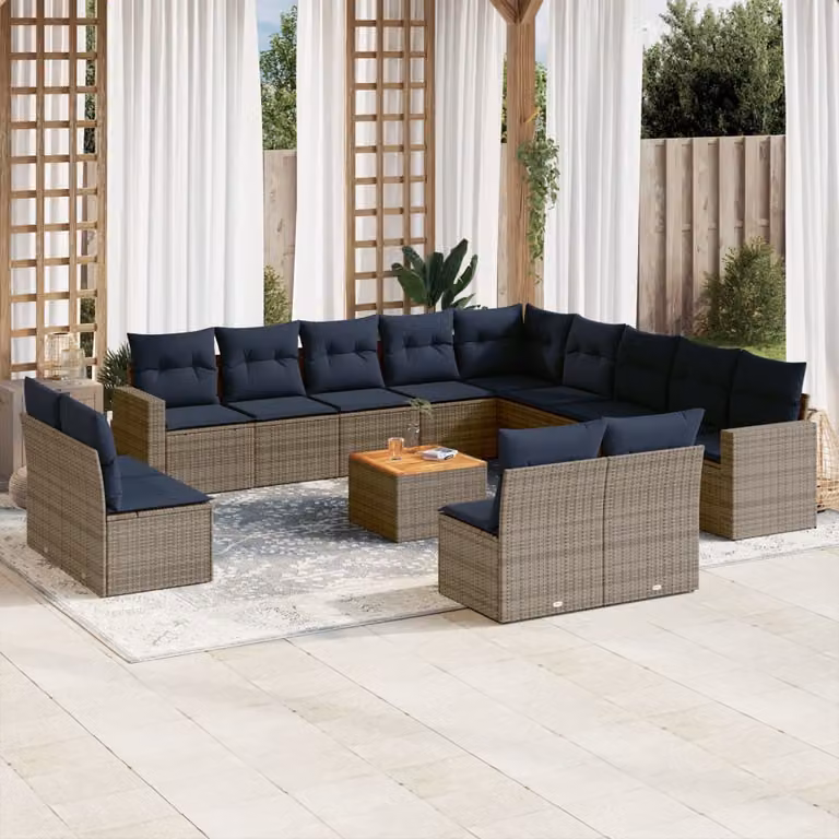 Maison Exclusive - Set Divani da Giardino 14pz con Cuscini in Polyrattan Grigio