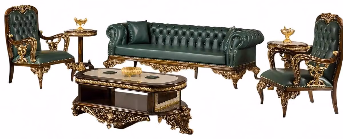 Chesterfield Sofa Art déco Couchtisch Beistelltisch Lux Loungesofa 6tlg. Set