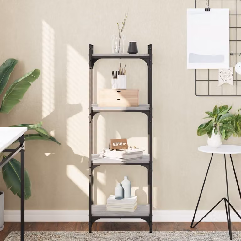 Libreria industrial vidaXL con 4 ripiani in stile moderno, colore grigio, realizzata in legno e metallo, L 40 cm x P 30 cm x H 120 cm