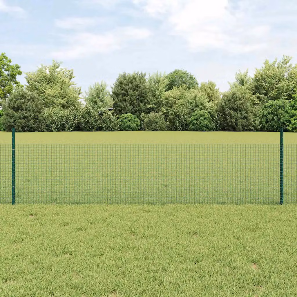Recinzione in rete saldata con pali vidaXL, colore verde, in acciaio e PVC rivestito in polvere, L: 100 cm, H: 50 cm