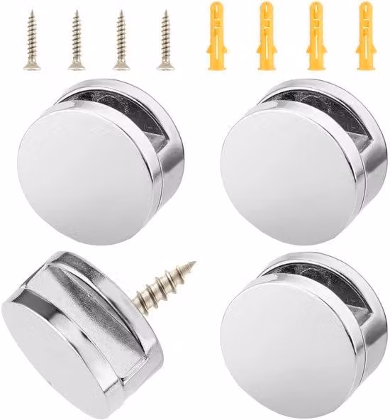 Kit di supporti per specchi - Montaggio a parete - Metallo/plastica - 4 pezzi - Argento - Facile da installare