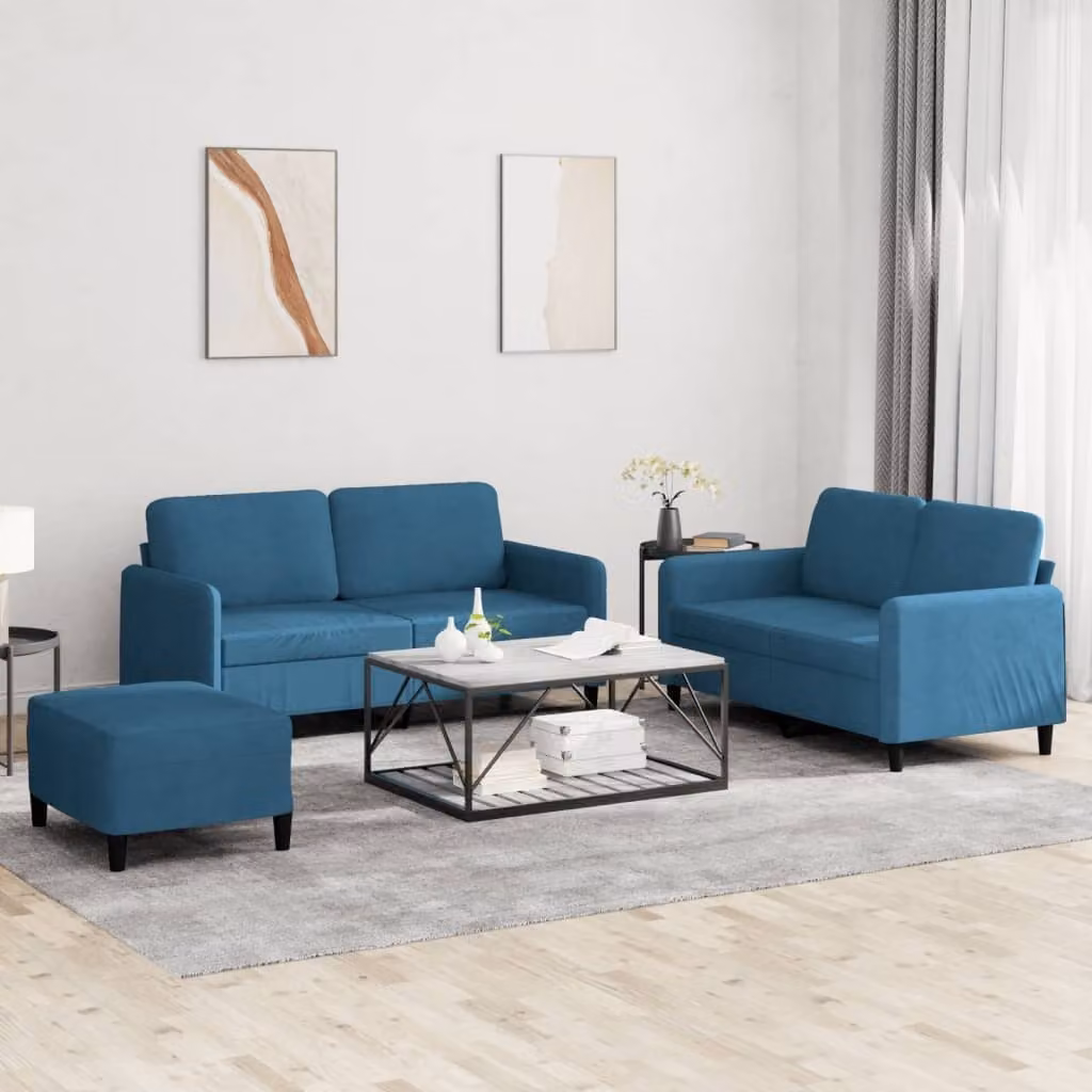 Maison Exclusive - Set divano a 3 pezzi in velluto blu