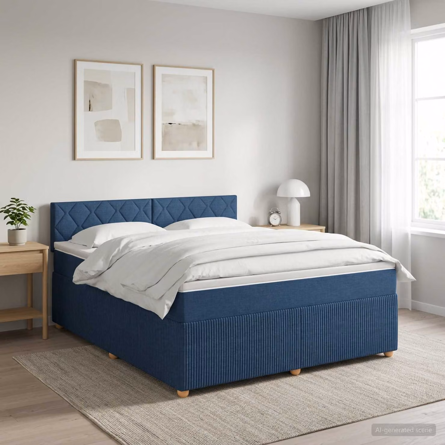 Letto box spring con materasso vidaXL in tessuto blu e bianco con molle a tasche L: 180 cm, P: 200 cm, H: 100,5 cm