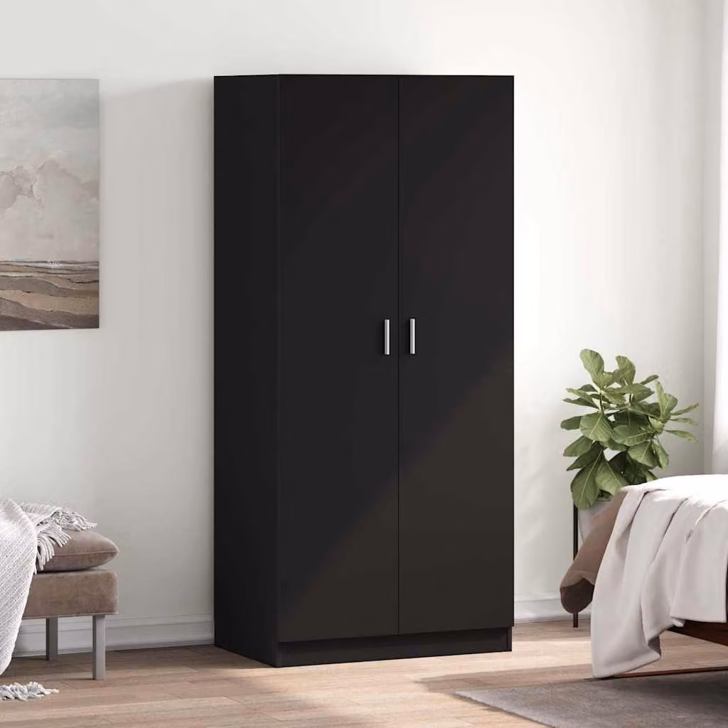 vidaXL Armadio Nero Opaco in Legno e MDF con Ante a Battente L: 80 cm, P: 52 cm, H: 180 cm – 1