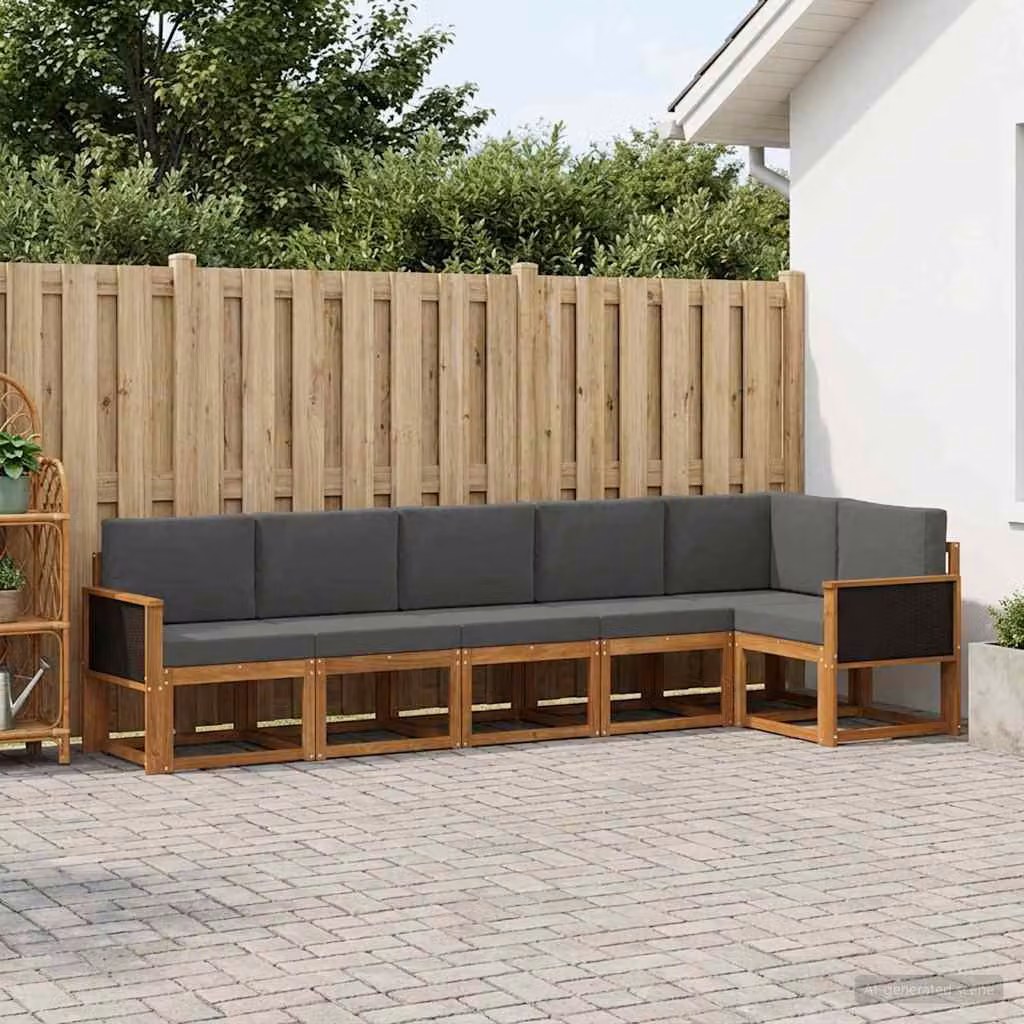 Set di divani da esterno vidaXL 6 pz a forma di L in legno di acacia con cuscini, Beige e Antracite