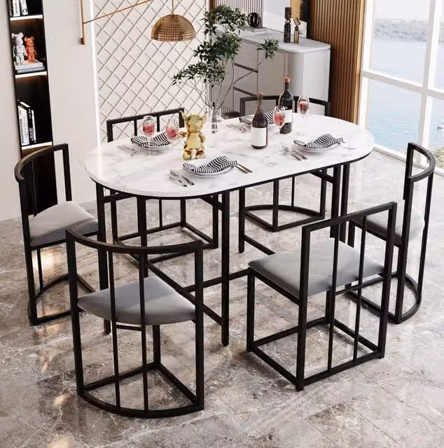 Set da pranzo 140x80x76 cm; 6 posti; in MDF nero