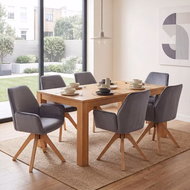 Set da 6 sedie da pranzo HWC-G67, sedie da tavolo da pranzo e da cucina con braccioli, girevoli, in legno e velluto 320 g/m² MVG ~ grigio scuro