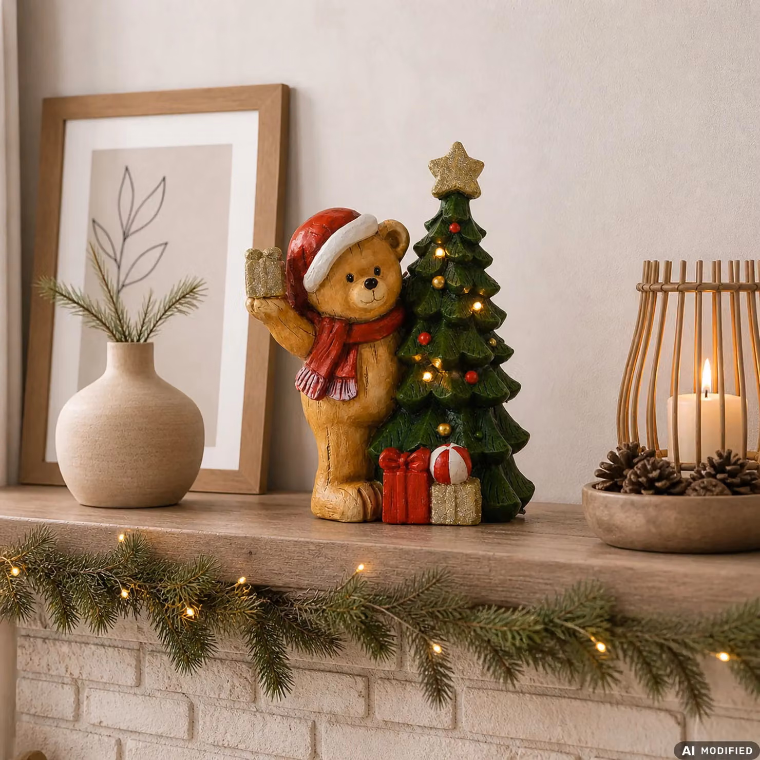 Orso Natalizio Luminoso con Albero LED Bianco Caldo VESTIAMO CASA Altezza: 40,5 cm – 2
