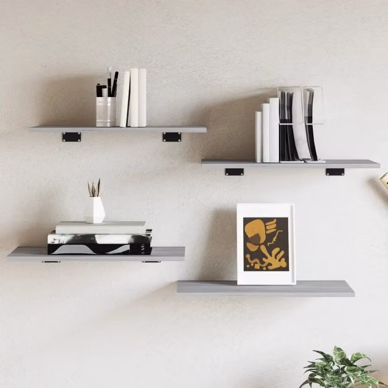 Set di 4 mensole da parete vidaXL in legno multistrato e MDF, colore grigio, L 60 cm x P 30 cm x H 1,5 cm