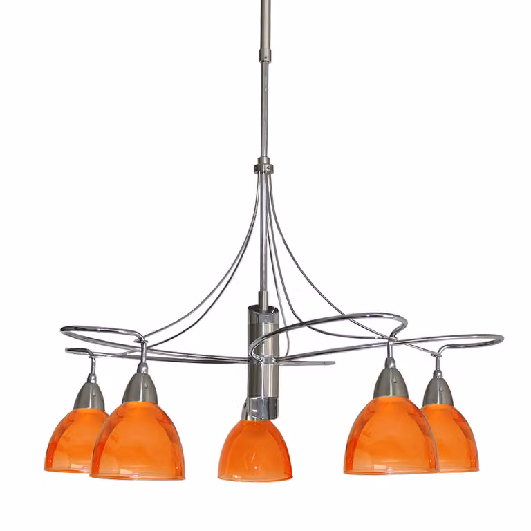 CARRAT plafoniera 5xE14/40W, nichel satinato/cromo/arancio L: 510, H: 825, dimmerabile