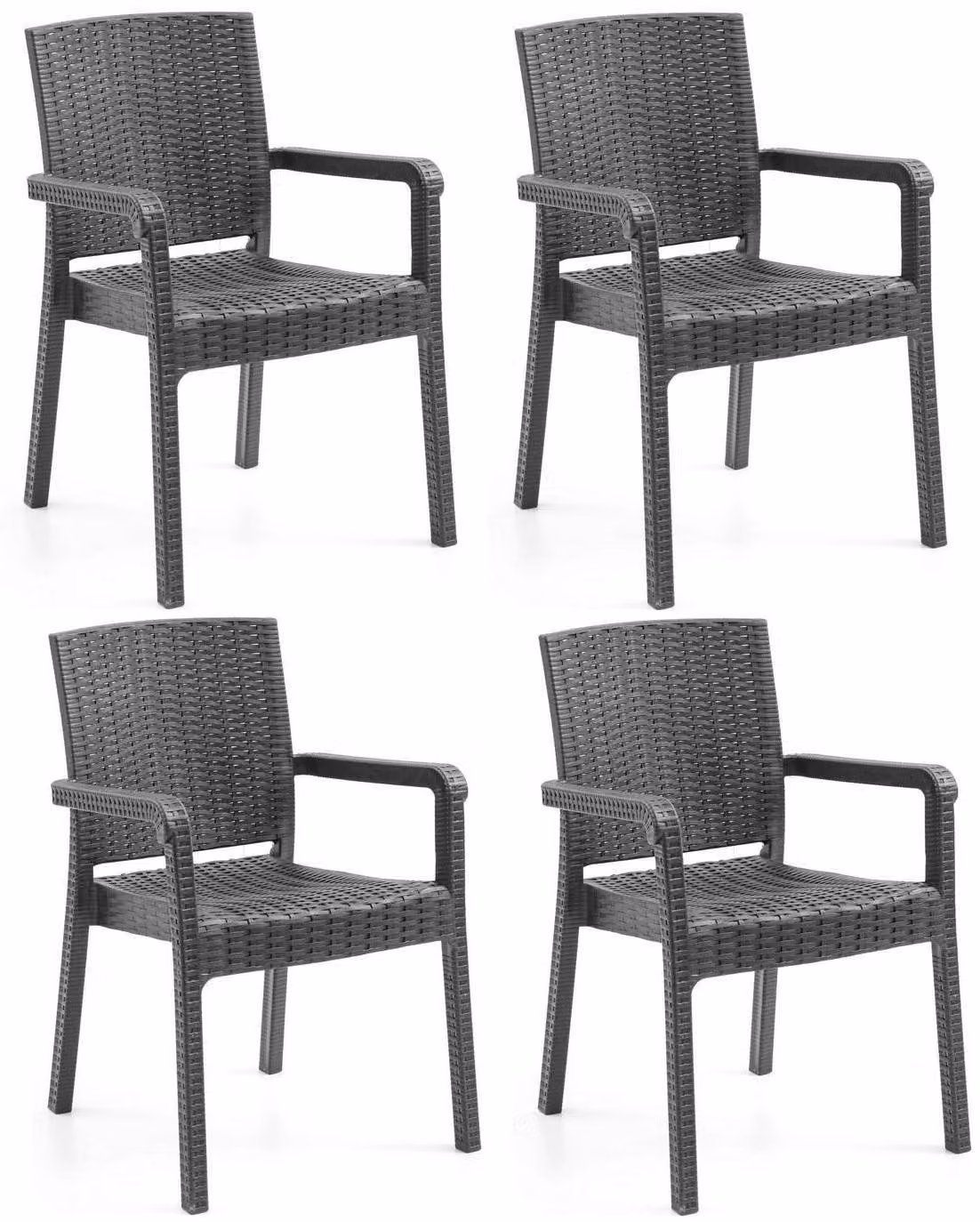 4 sedie con schienale confortevole, braccioli, disponibili nei colori nero, marrone e antracite