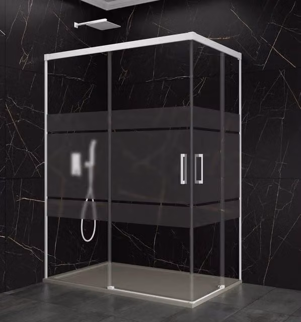 Box doccia angolare BASIC apertura al vertice 85x80 cm (80-85/75-80) bianco opaco vetro satinato