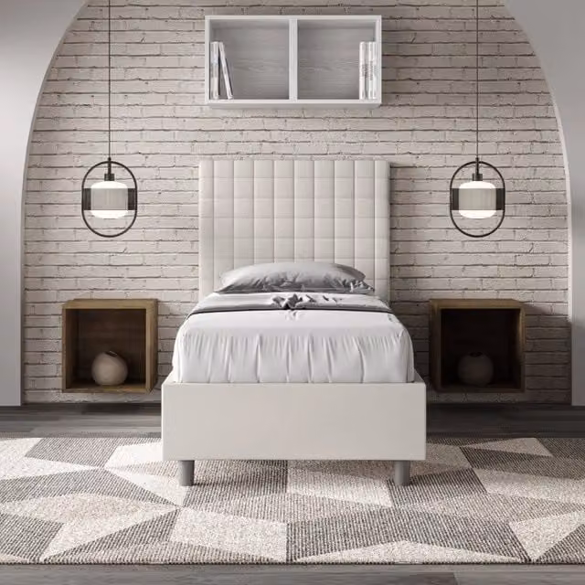 Letto singolo imbottito Ityhome Sunny in similpelle bianco con rete, L/P/H: 90 x 210 x 122 cm – 1