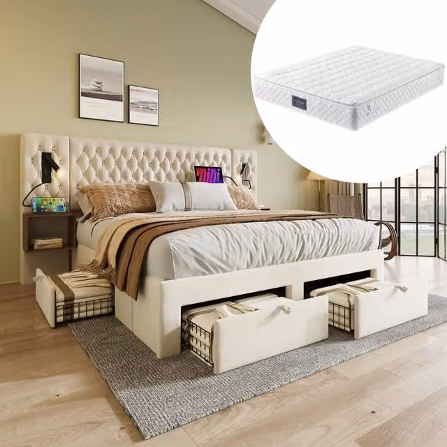 letto imbottito velluto beige 160 x 200 cm