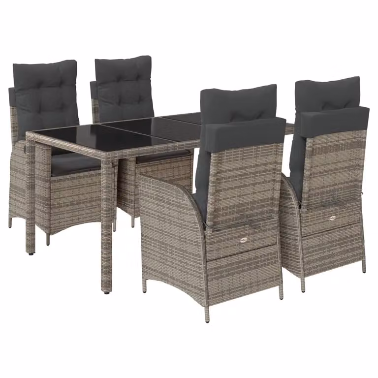 Set da Pranzo da Giardino 5 pz con Cuscini in Polyrattan Grigio