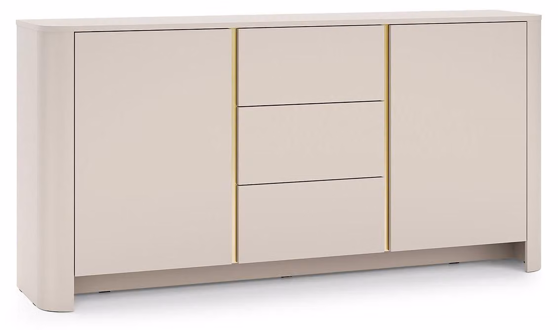Credenza Bari cassettiera 168x39x84cm a 2 ante colore selezionabile, cashmere / oro