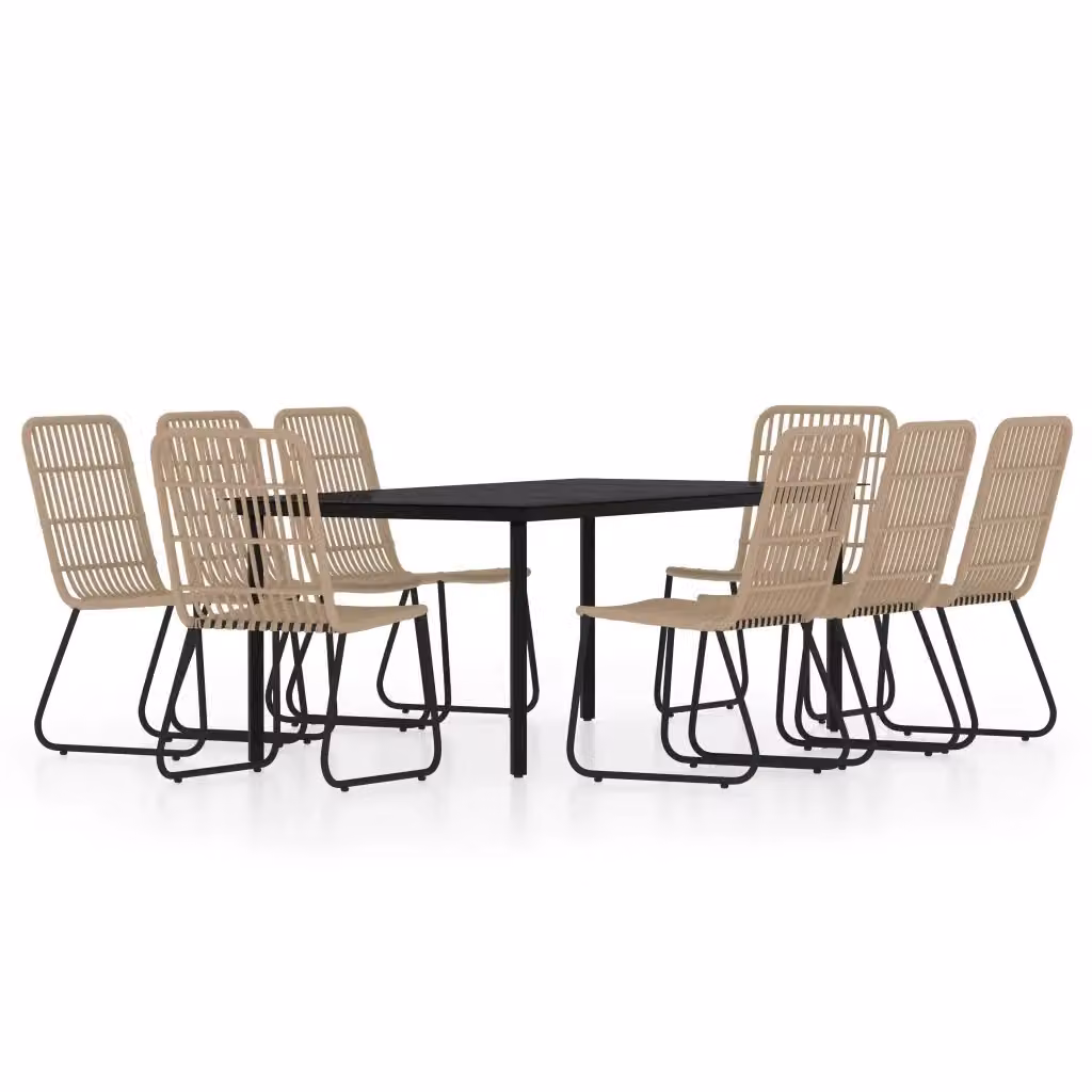 Set da pranzo moderno vidaXL per giardino e terrazzo in acciaio verniciato nero e marrone con piano in vetro, 9 pezzi – 2