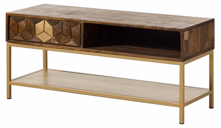 MASSIVMOEBEL24 | tavolino da salotto in legno di Mango 110x40x50 marrone oliato DIAMOND #200
