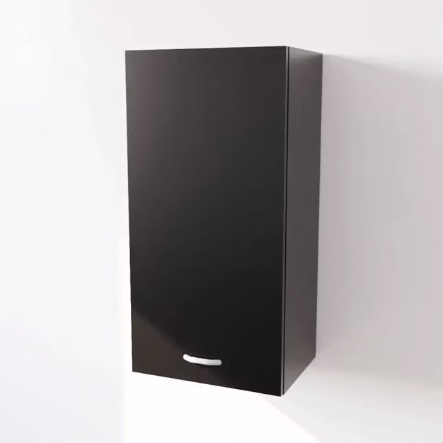 Pensile da cucina Calandrelli con un'anta, design moderno in finitura nero opaco, H 90 x L 45 x P 33 cm