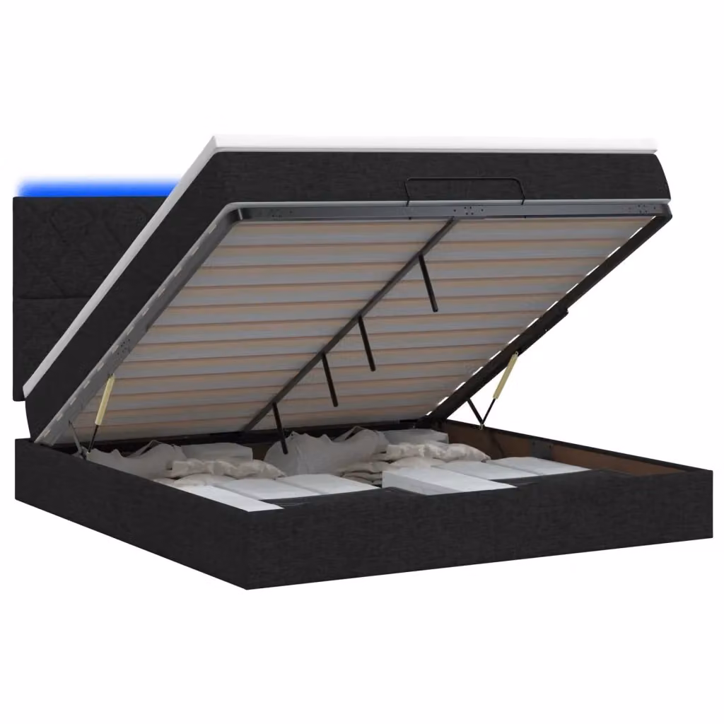 Letto Ottomano con Materasso e Illuminazione LED vidaXL in Tessuto e Legno, L/P/H: 140 x 200 x 88 cm, Colore Nero e Bianco – 2