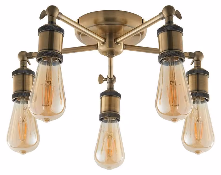 Lampada a sospensione HAL in ottone anticato, 5xE27x20W, metallo, dimensioni: 13x55x55 cm, IP20, Endon