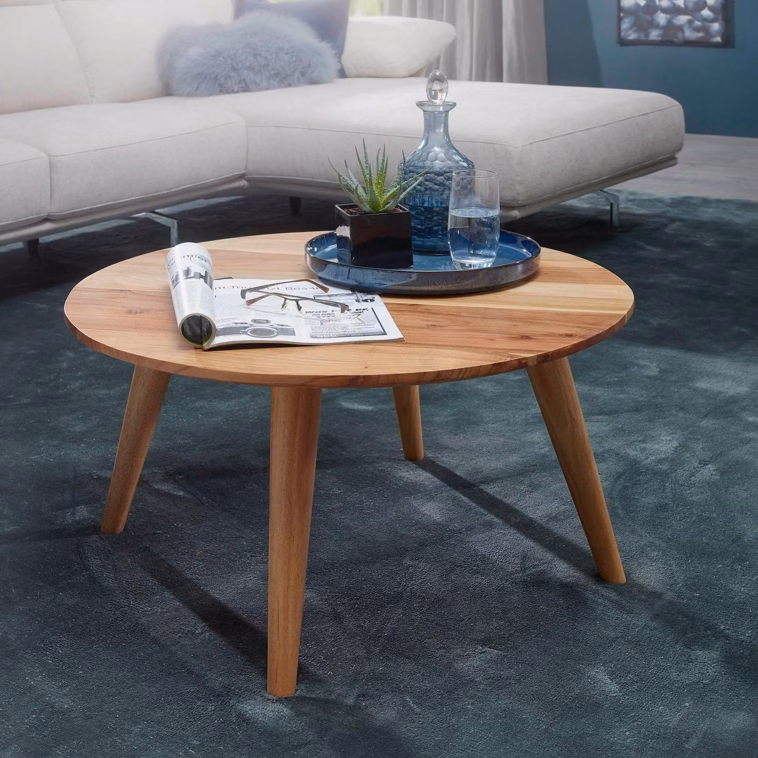 FineBuy Tavolino in acacia Legno massiccio 75x40x75 cm Tavolino in stile country | Tavolino da soggiorno Elegante Piccolo | Tavolino da salotto de
