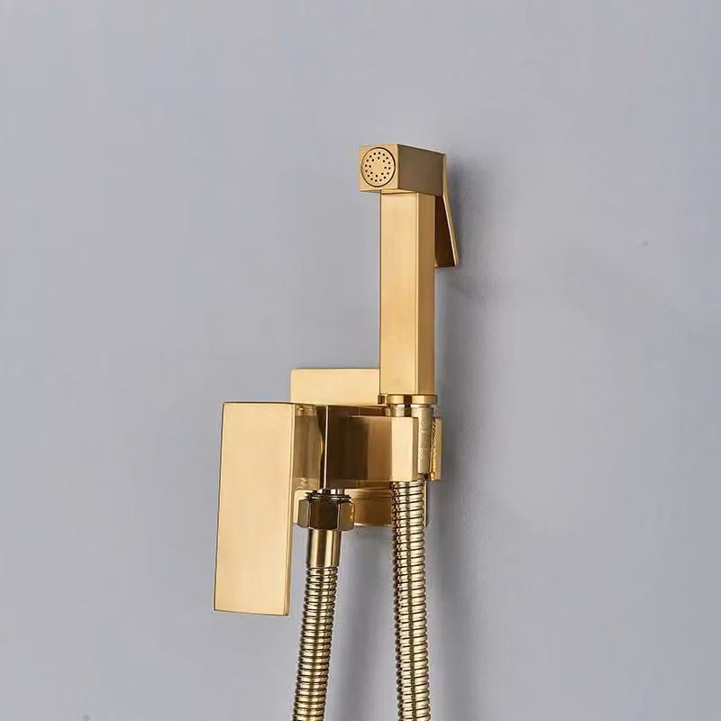 Set doccetta per bidet - Miscelatore a parete - Monocomando caldo/freddo - Alta pressione - Ottone - Oro spazzolato