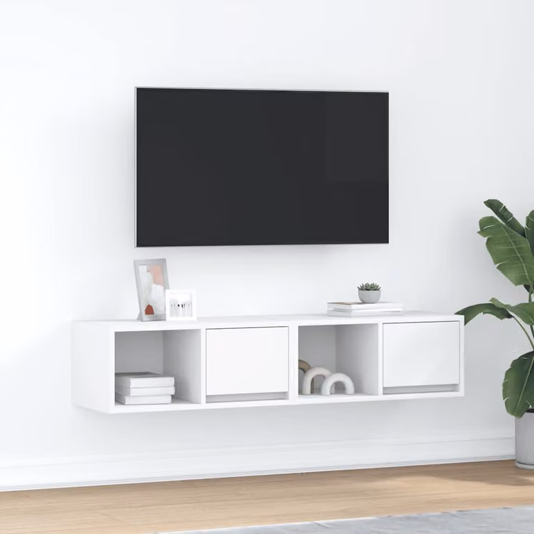 Set di 2 mobili TV da parete vidaXL in legno multistrato e MDF, colore bianco, L: 60 cm, P: 31 cm, H: 25,5 cm