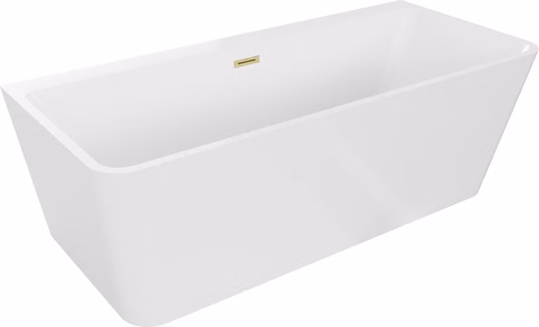 Mexen Volta vasca da bagno freestanding a parete 150 x 75 cm, bianca, troppo pieno oro spazzolato - 51131507500-55