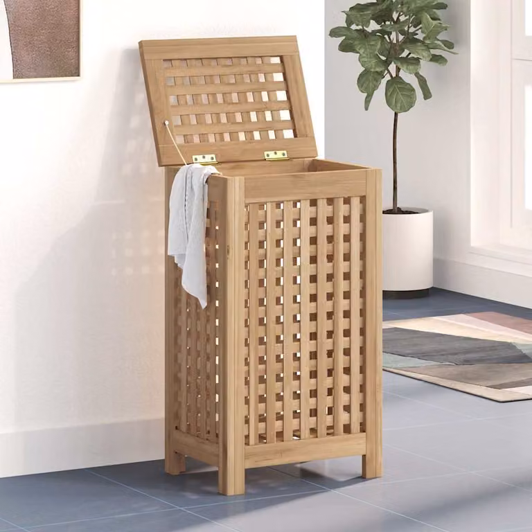 Cesto del bucato vidaXL in legno di teak marrone con coperchio L/P/H: 35 x 25 x 60 cm