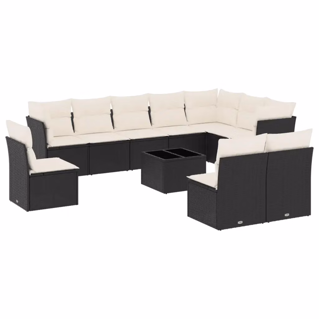 Set di Divani da Giardino vidaXL 11 pz con Cuscini e Tavolino da Esterno in Polyrattan Nero e Bianco – 2