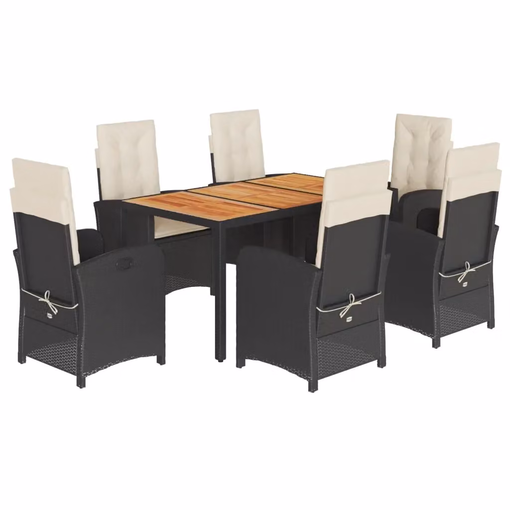 vidaXL Set da Pranzo da Giardino 7 pz in Polyrattan e Legno di Acacia Nero e Marrone con Piano in Vetro – 2