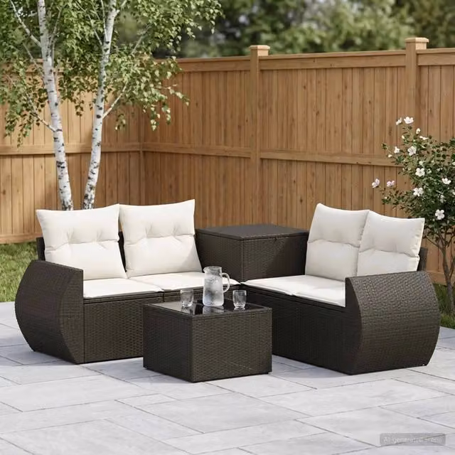Set di divani 6 pz Nero e Bianco Crema 55 x 55 x 37 cm 3447500