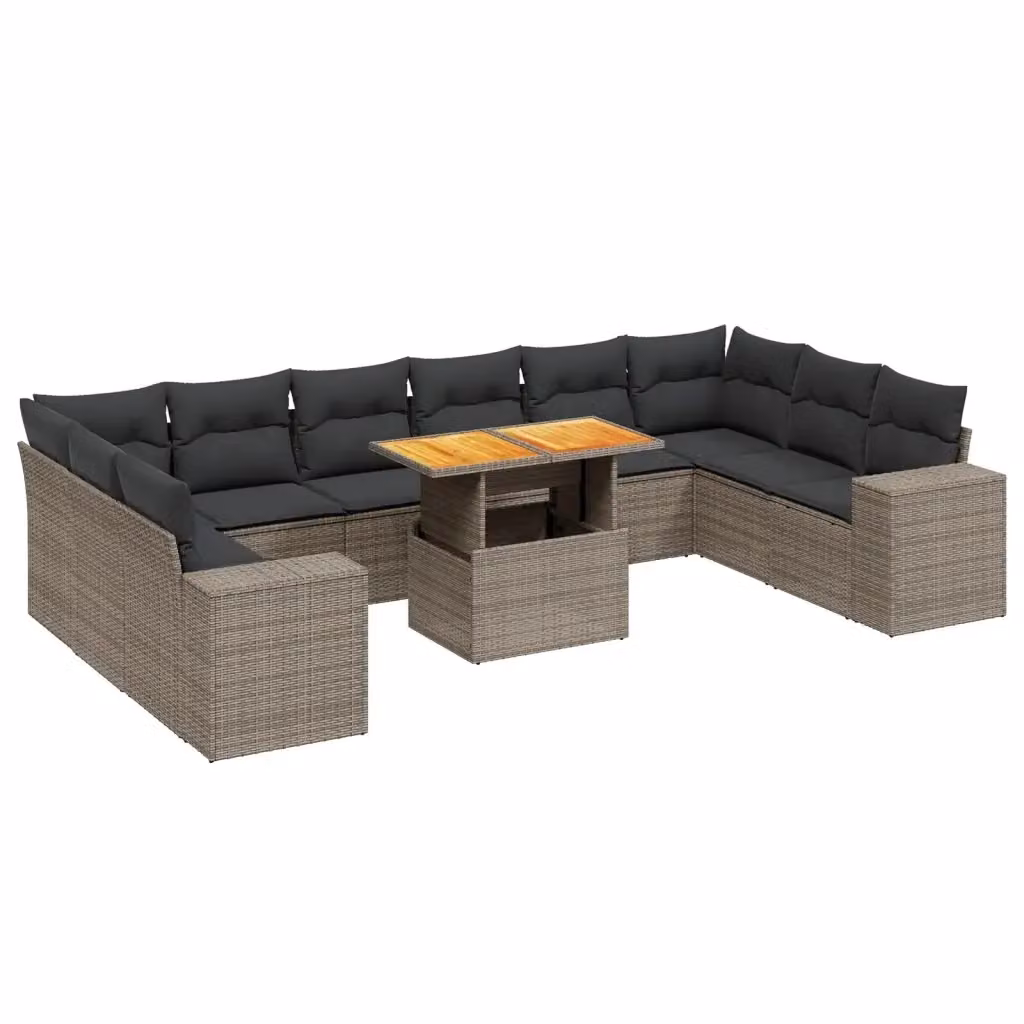 vidaXL Set Divani da Giardino 11 pz in Polyrattan Grigio con Cuscini e Tavolino da Esterno – 2