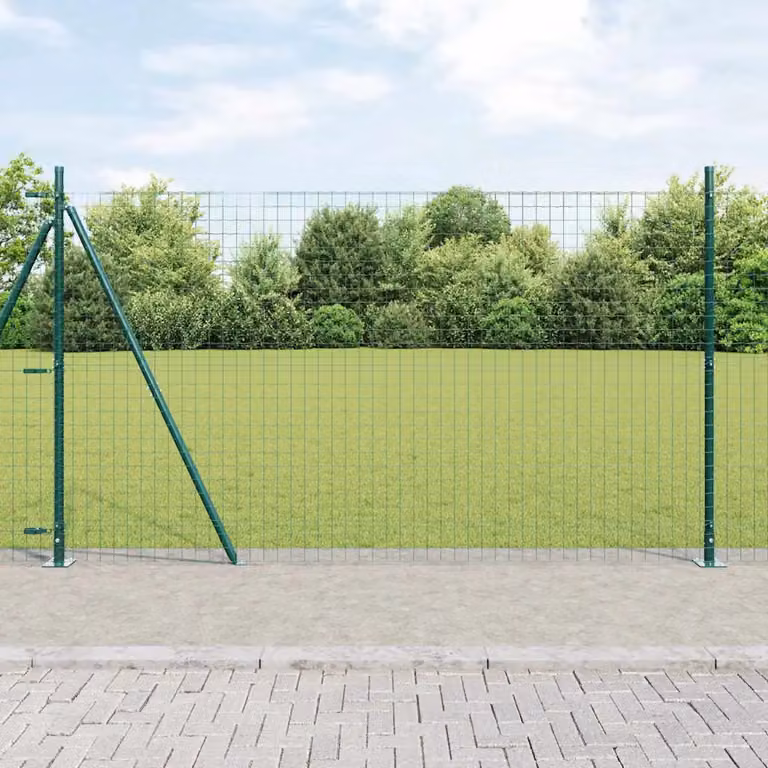 Recinzione vidaXL in acciaio rivestito in PVC verde con pali rotondi, L: 10 m, H: 1,6 m