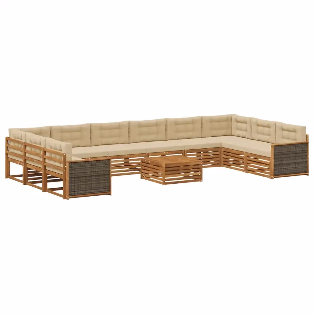 Set di divani da giardino vidaXL in legno di acacia massello con 11 pezzi, colore marrone e beige – 2