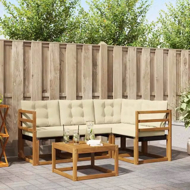 Set di divani da esterno 5 pz Naturale e Crema 3368629