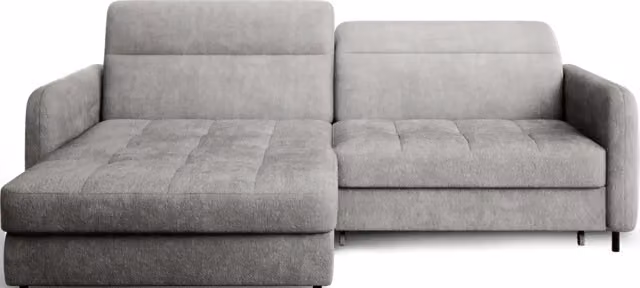 Divano ad angolo con funzione letto MEUBLORAMA modello GOUMSI colore grigio, con poggiatesta regolabile e contenitore, L/P/H: 228 x 165 x 128 cm