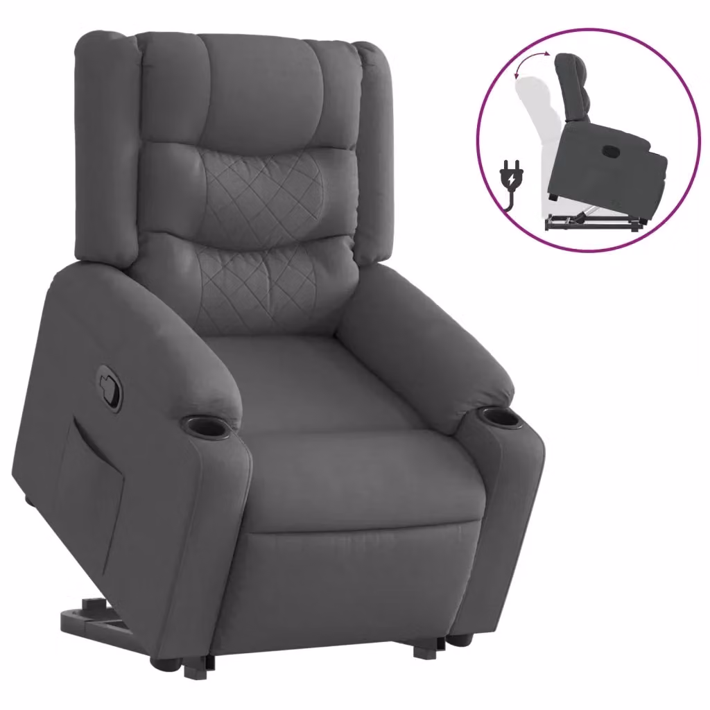 Poltrona Alzapersona Reclinabile con Assistenza Elettrica vidaXL in Tessuto Grigio – 2