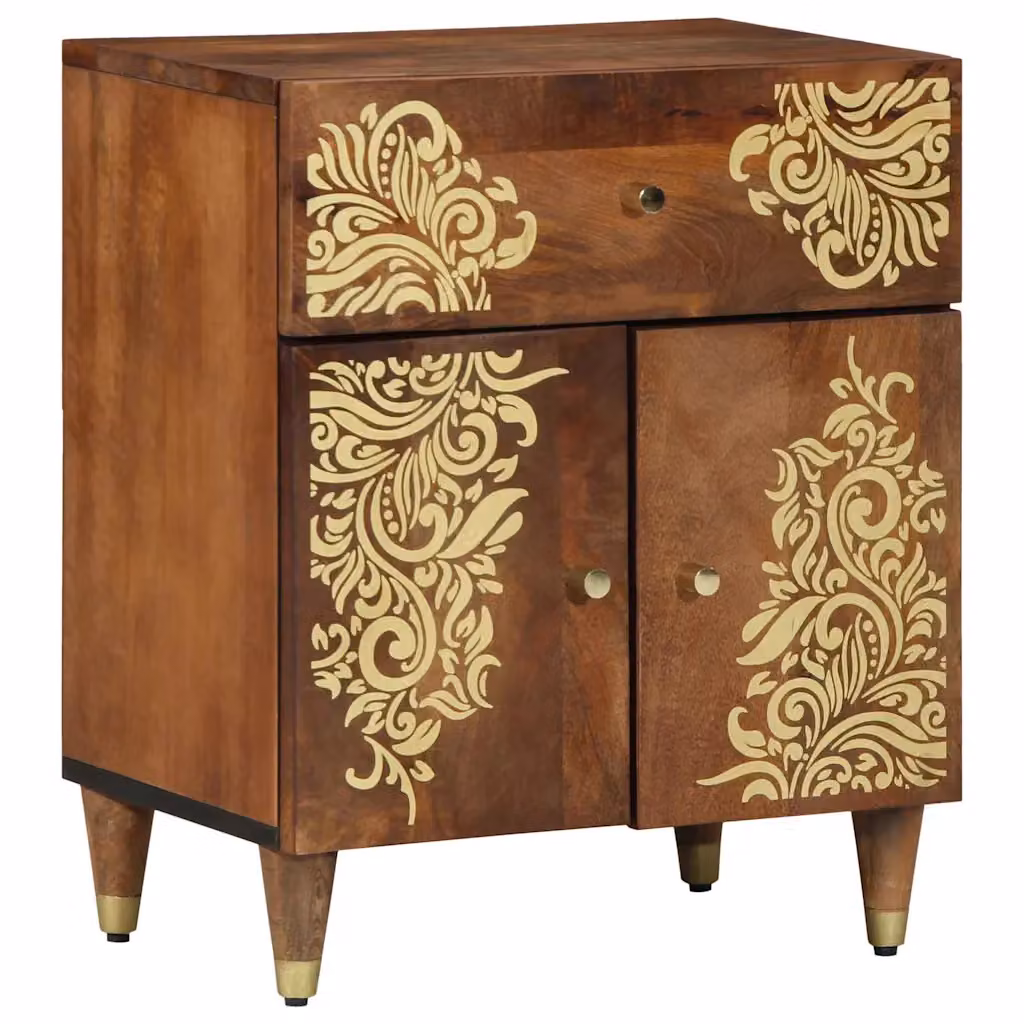 vidaXL Comodino moderno in legno di mango e metallo, colore marrone e oro, L: 50 cm, P: 33 cm, H: 60 cm