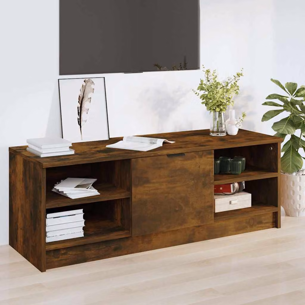 Mobile TV vidaXL in legno Rovere Fumo con ruote, L: 102 cm, P: 35,5 cm, H: 36,5 cm