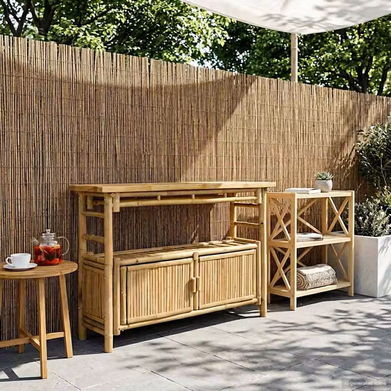 vidaXL Tavolo consolle moderno con scaffale in bambù Naturale L: 110 cm, P: 35 cm, H: 75 cm