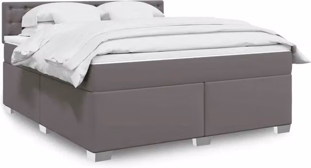 Letto con Giroletto a Molle e Materasso Ibrido vidaXL in Similpelle Grigio e Bianco L/P: 180 x 200 cm