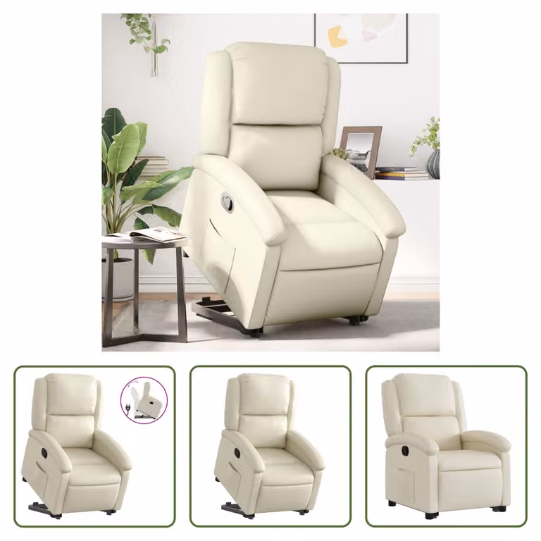 The Living Store Poltrona relax con supporto in piedi in Pelle finta crema