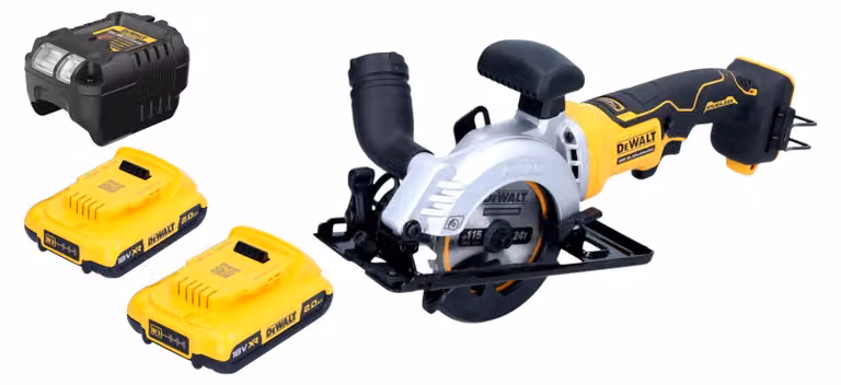 Sega circolare a batteria DeWalt DCS 571 D2 18 V 115 mm senza spazzole + 2x batteria ricaricabile 2,0 Ah + caricabatterie