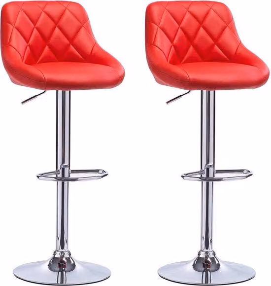 Barstoli con schienale regolabile - Set di 2 - Altezza seduta 60 - 82cm - In altezza regolabile - Ergonomico - In legno - Colore rosso - Per cucina e bar