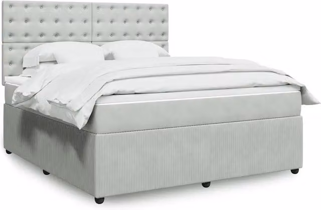Letto con Giroletto a Molle e Materasso Ibrido vidaXL in Velluto Grigio e Bianco L/P: 180 x 200 cm